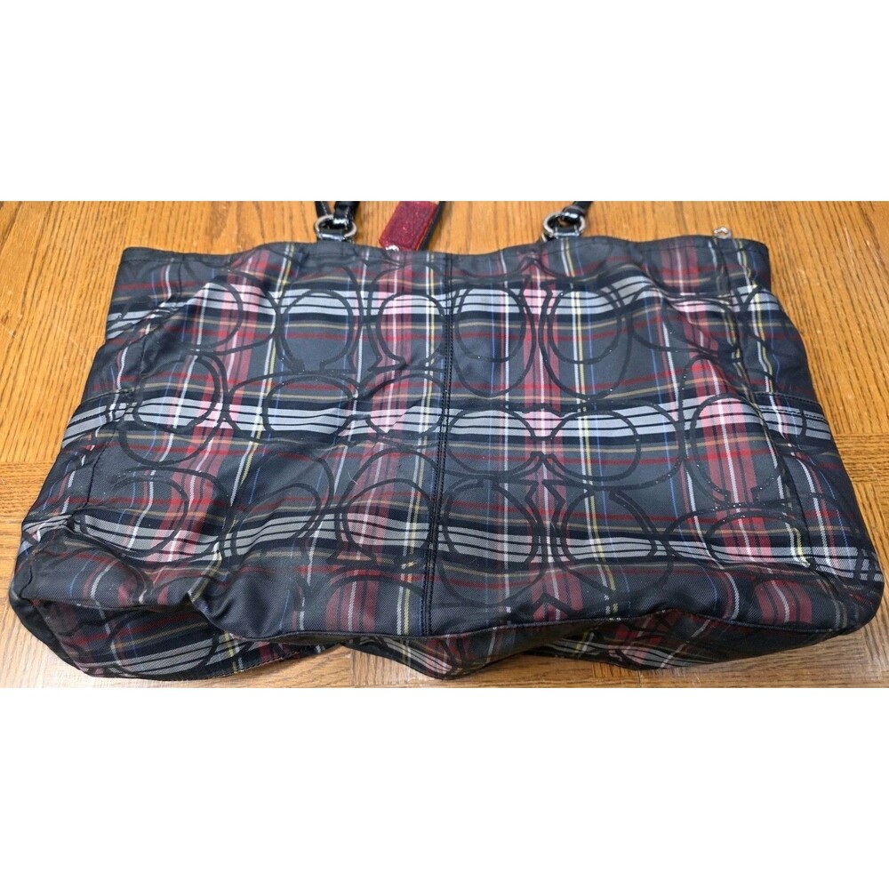 COACH Gabby Tartan Signature XLarge Tote Bag Red Glitter - Picture 2 of 16